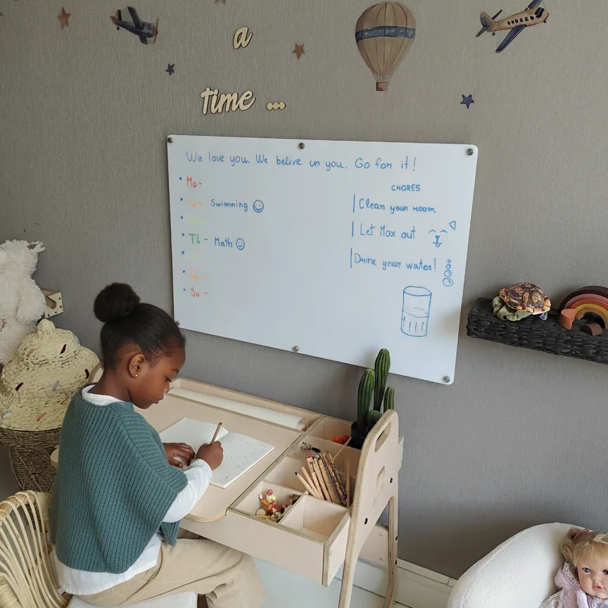 WHITE ACRYLIC BOARD, 90 × 60 CM — MILK-WHITE WALL WRITING BOARD WITH STAND-OFFS